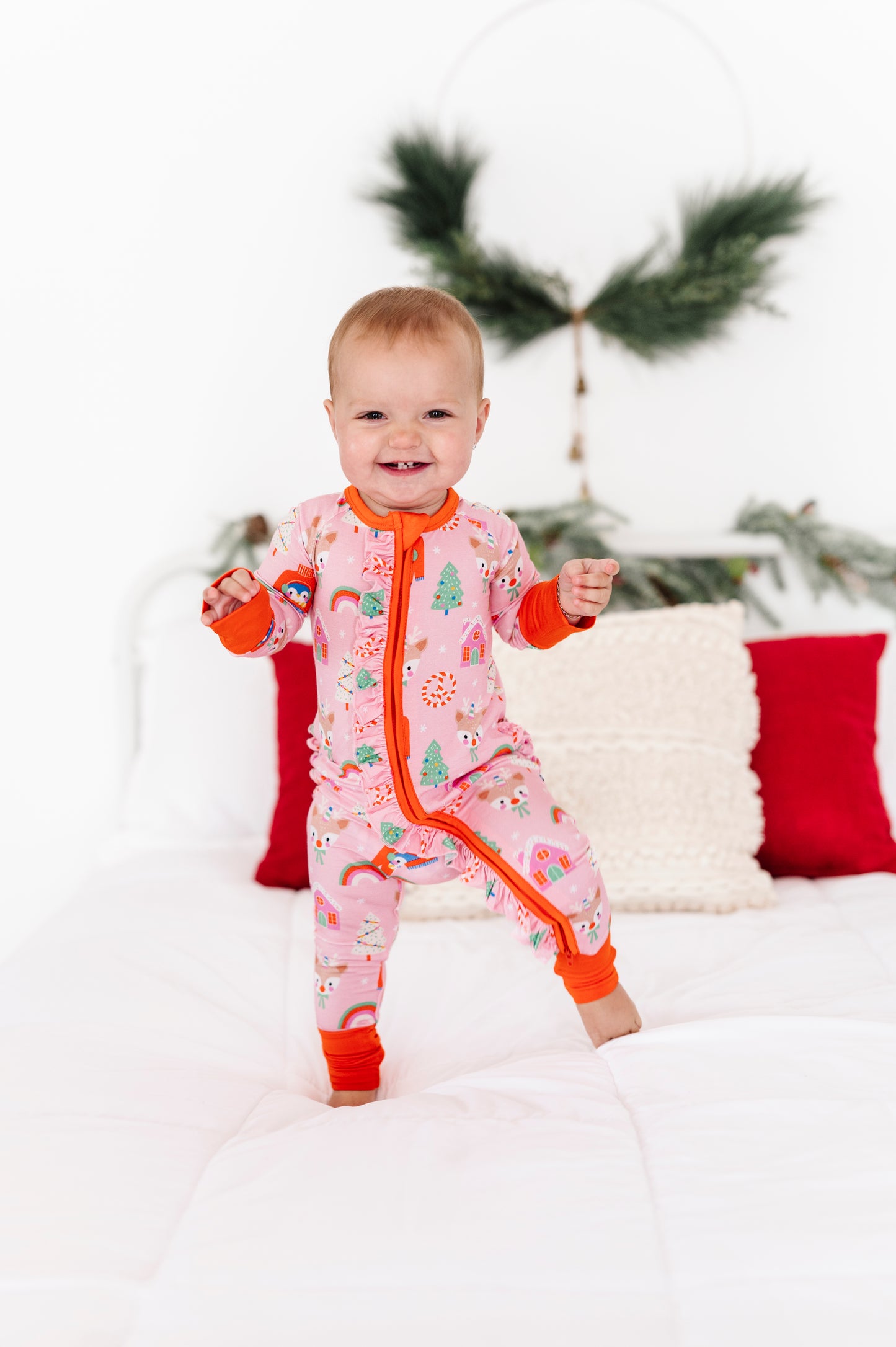 Bamboo Convertible Romper - Pink Christmas